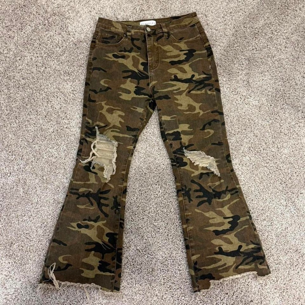 Soft Grunge Distressed Camo Pants Sz 5 Edgy Alt Streetwear